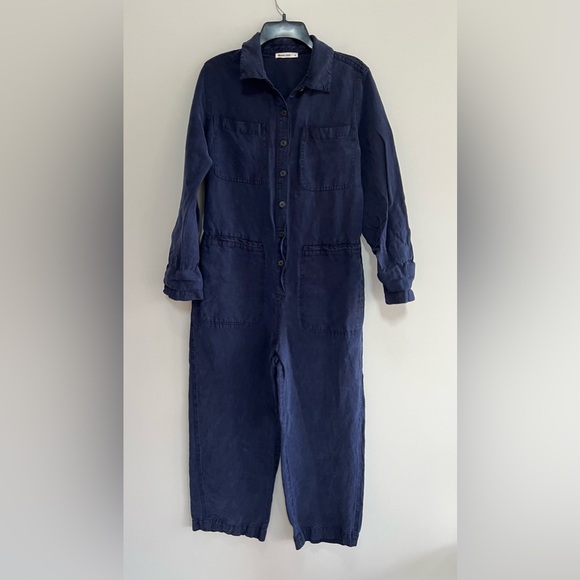 Marine Layer Linen Charlie Utility Jumpsuit in Black Iris Dark Blue, M - Picture 2 of 12